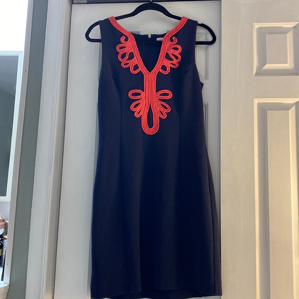 Navy with coral embroidery Lilly Pulitzer dress